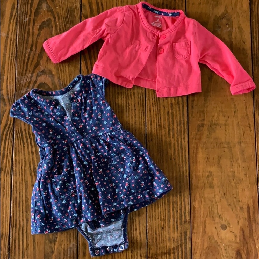 Flower dress w/pink cardigan